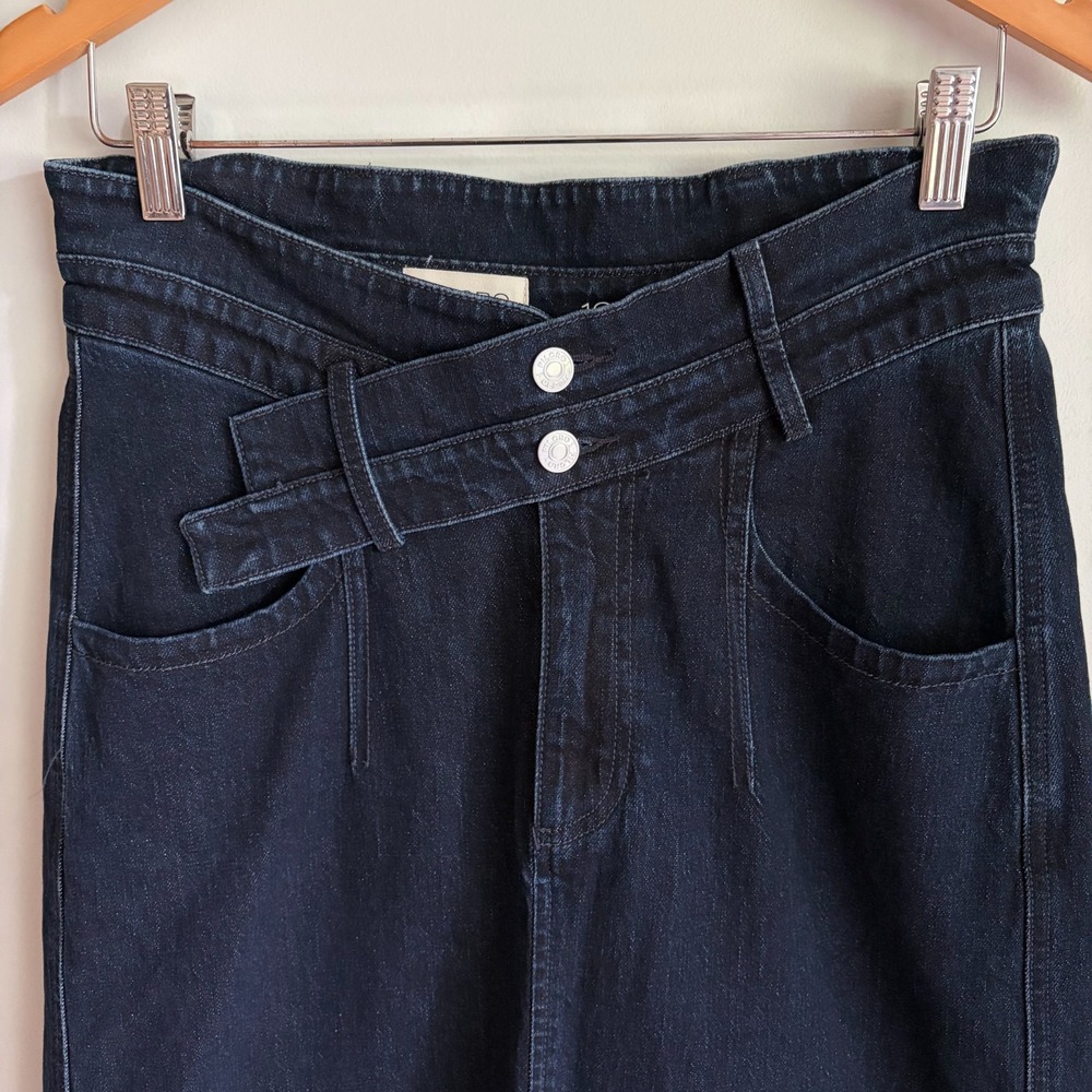 Anthropologie Pilcro Skirt Size 10 Arden Double-Waist Midi Skirt Dark Wash Denim - Picture 2 of 10